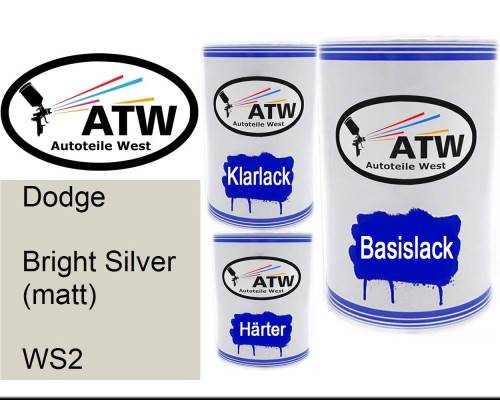 Dodge, Bright Silver (matt), WS2: 500ml Lackdose + 500ml Klarlack + 250ml Härter - Set, von ATW Autoteile West.